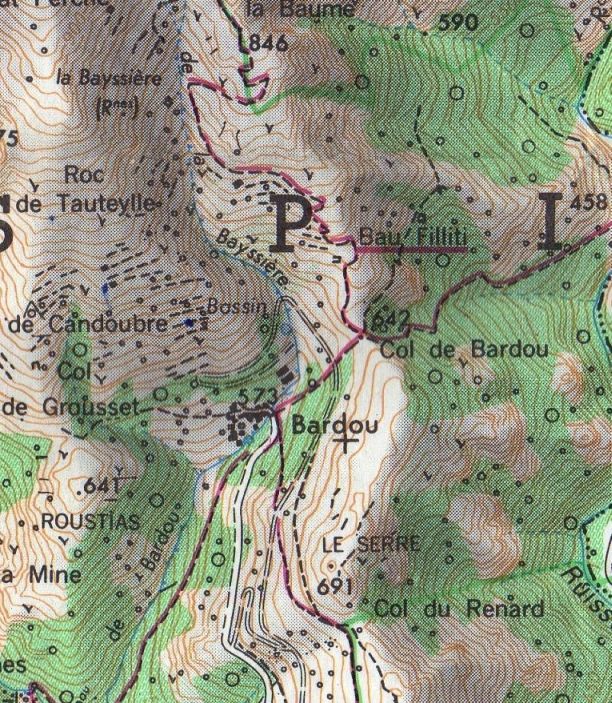 Kartenausschnitt rund um Bardou